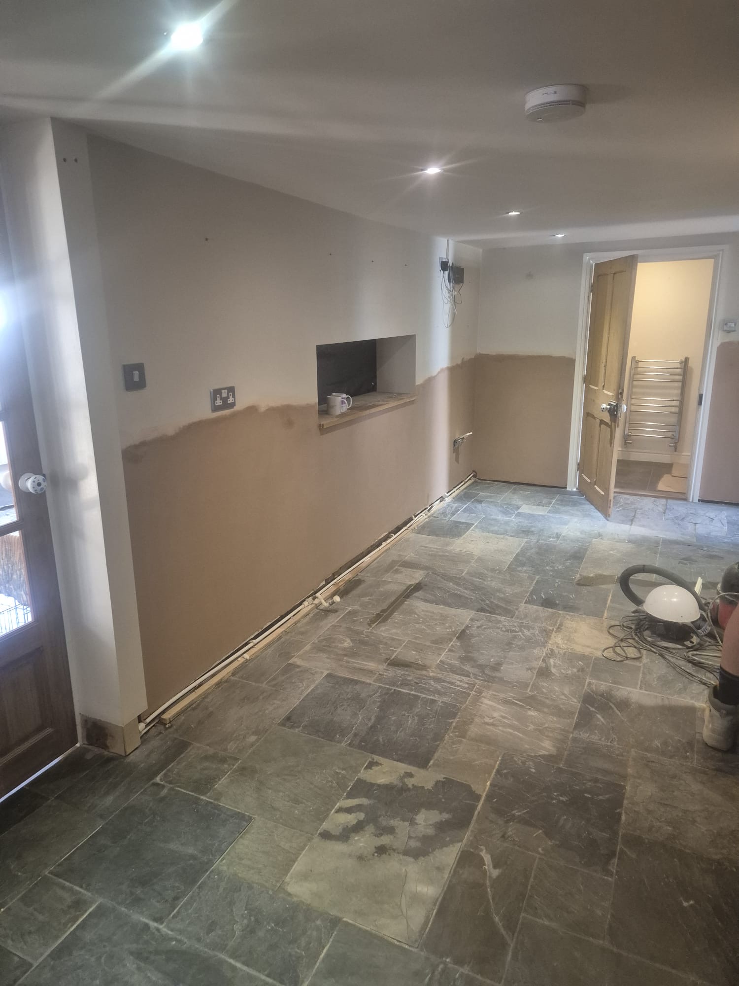 Completed damp proofing and replastering in a renovated property