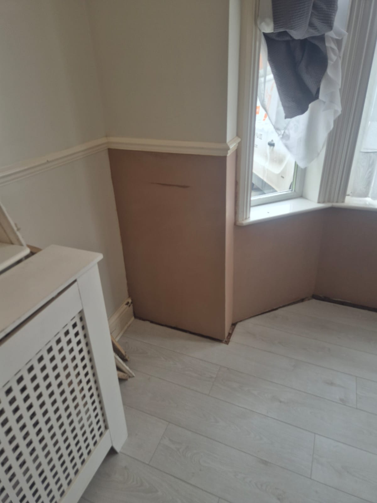 Fresh renovation plaster applied after damp proofing treatment