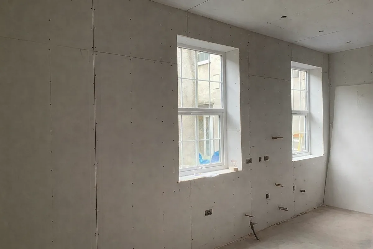 New drylining installed as part of damp remediation