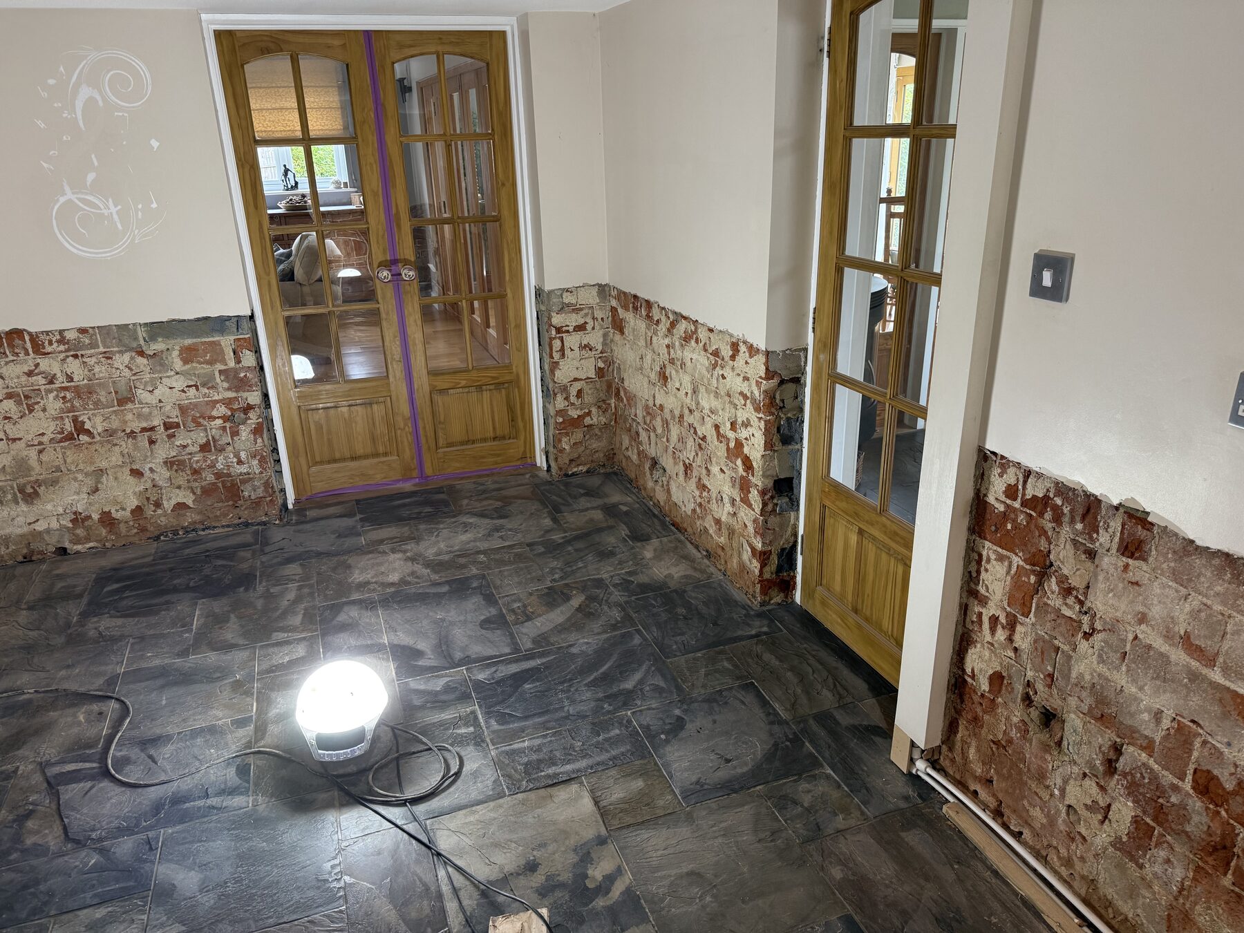 Rising damp damage to internal walls
