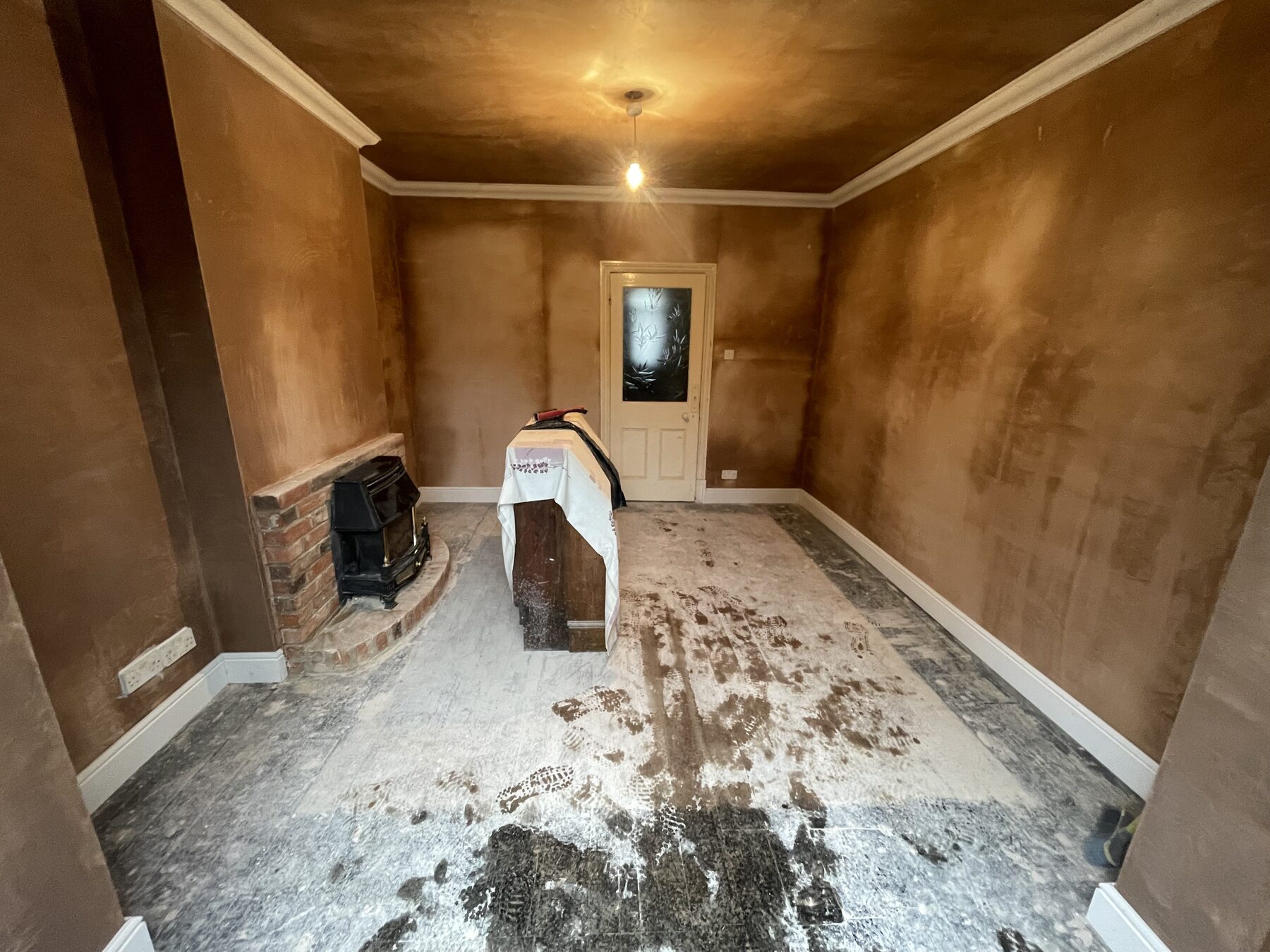 Whole room replastered including walls and ceiling after rising damp treatment