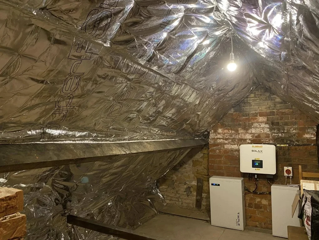 SuperFoil reflective insulation lining the roof rafters
